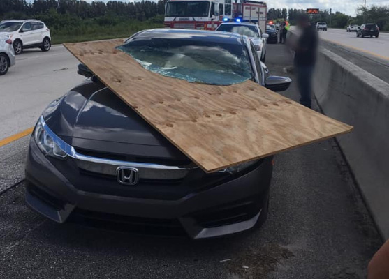 You are currently viewing Woman escapes scary accident when plywood slices through windshield