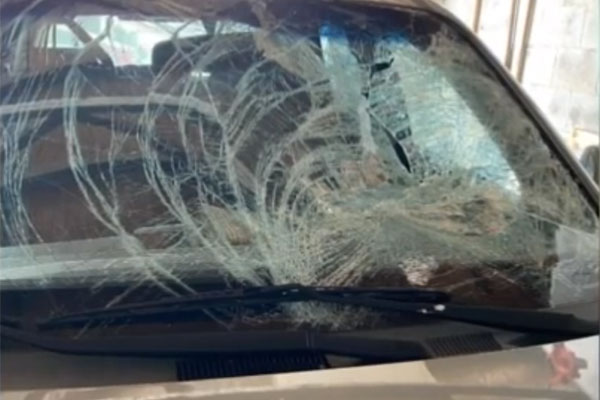 Sheet of ice from passing car smashes windshield of driving couple